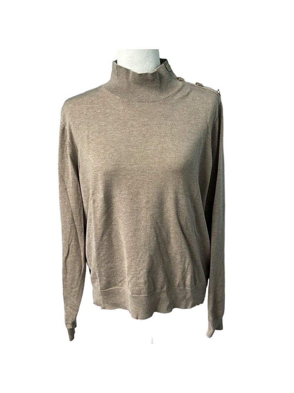 J. Crew High Neck Silk Blend Taupe Mock Neck Sweater Pullover Size XL